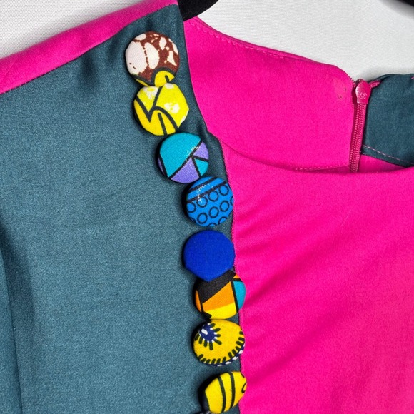 Guy Laroche Paris Dress Size M/L Color Block Novelty Buttons 90s‎ Y2K Vintage - Picture 4 of 12